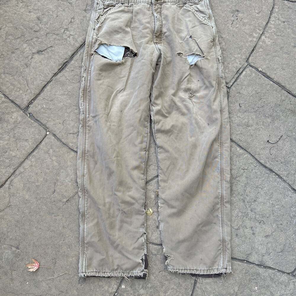 Vintage Wrangle Canvas Work Pants Brown Distressed Size 33
